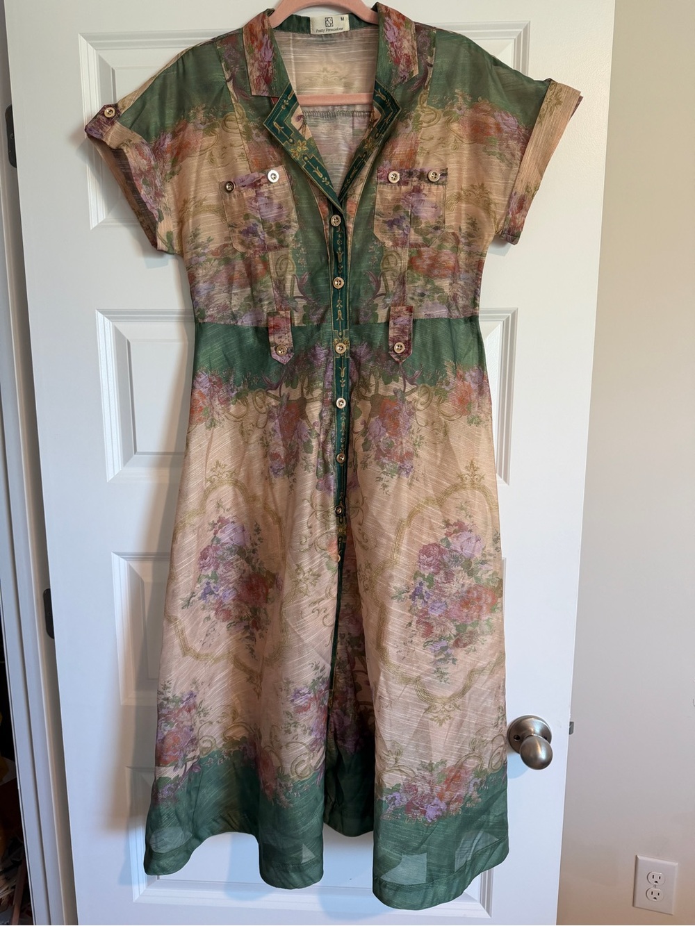 Pretty Persuasions Green and Blush Floral Midi Shirt Dress - Belt not included - Picture 2 of 4